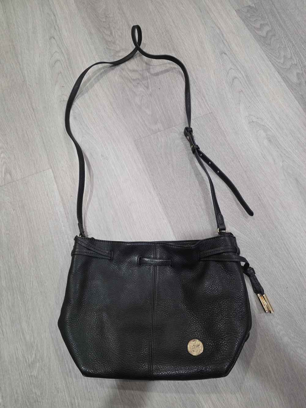Vince Camuto Black Leather Crossbody with Gold Charm